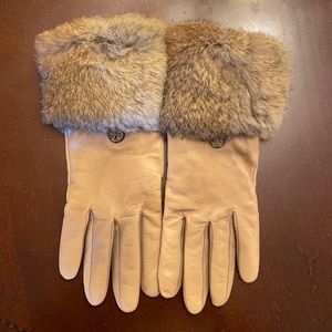 Tory Burch - Size 8 gloves, leather, rabbit fur